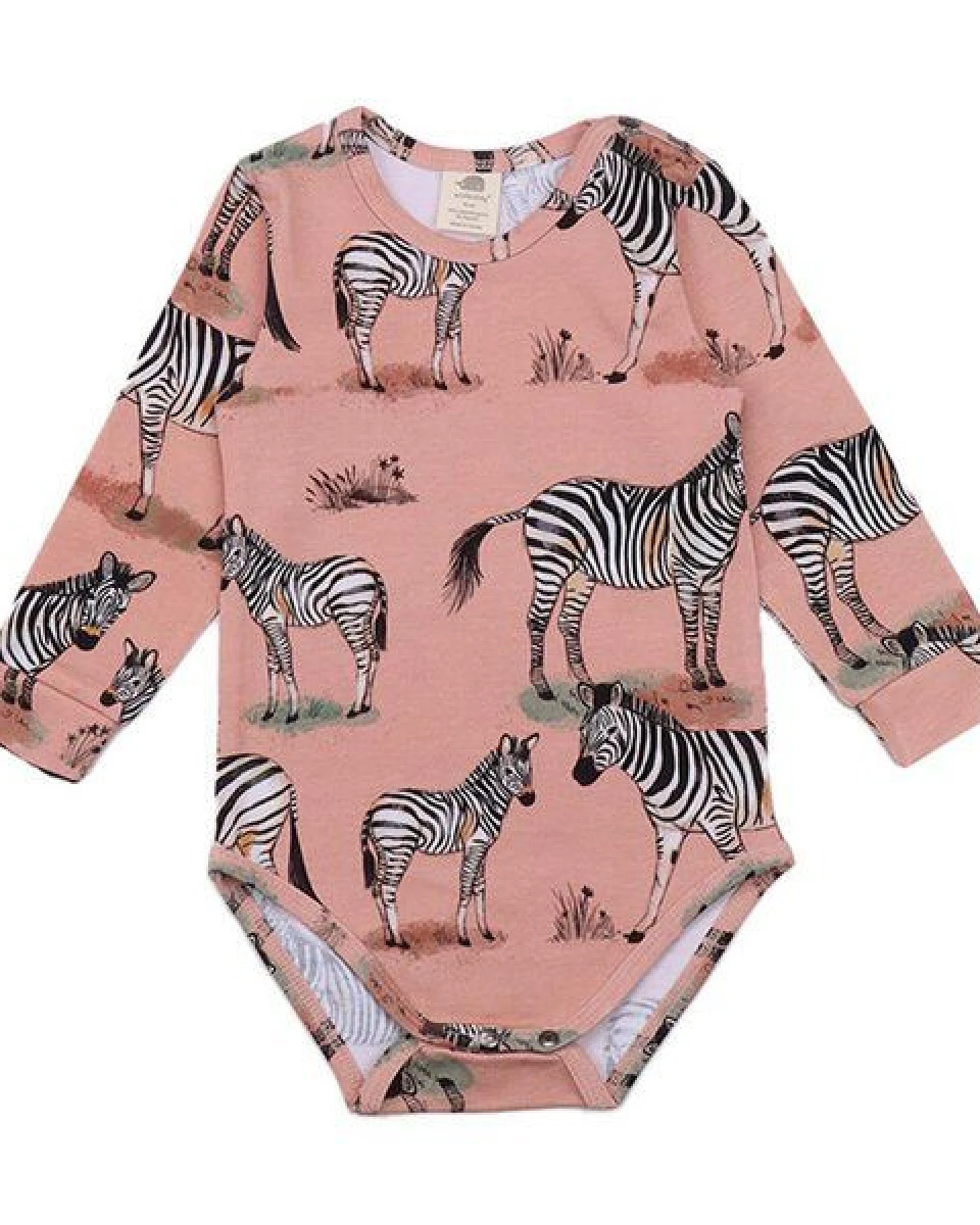 Baby Langarmbody GOTS zertifiziert – Rosa mit Zebramotiven, weich & bequem – Ansicht 2