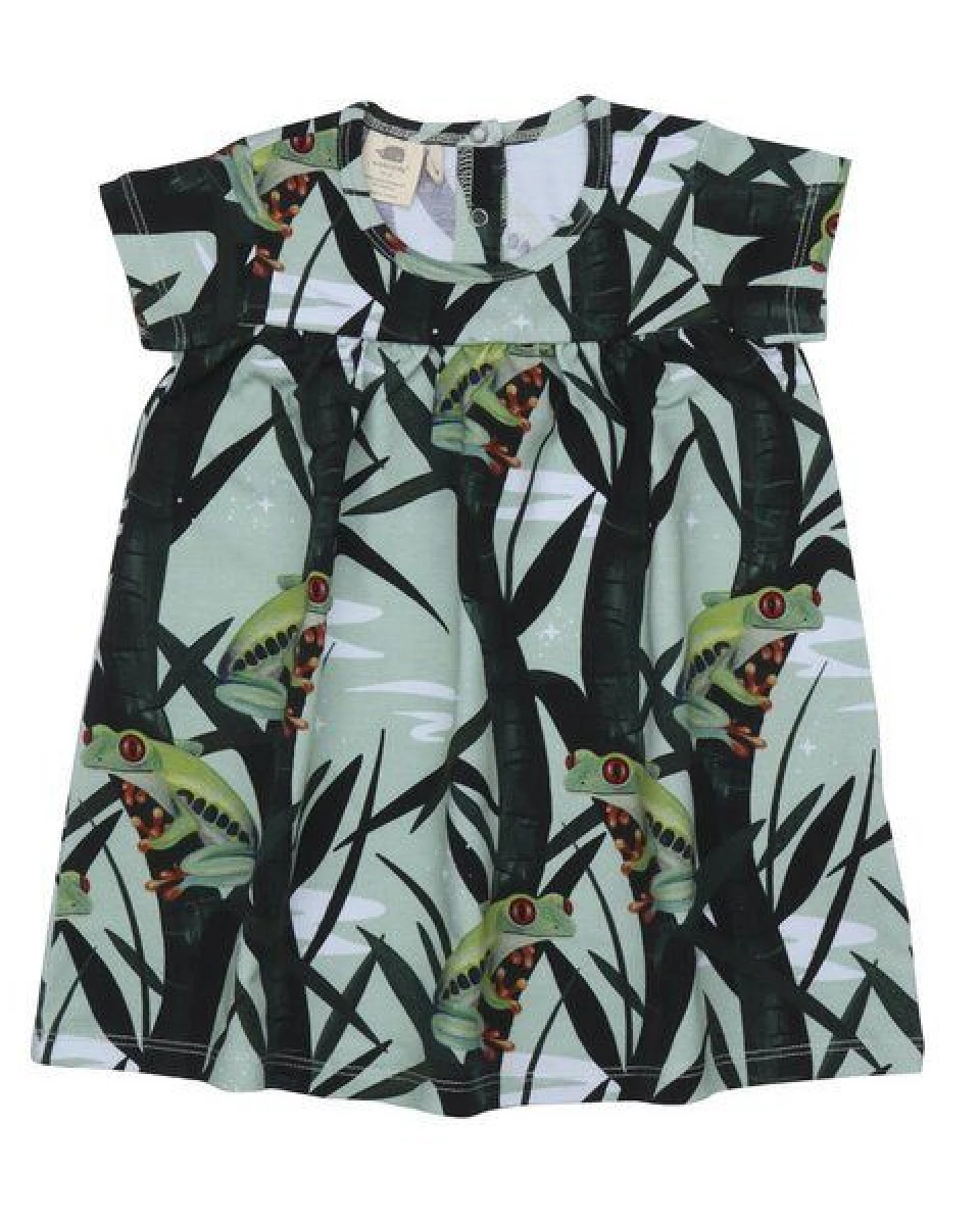 Kleinkinder Kleid GOTS zertifiziert, grün, Frosch-Allover, Kurzarm, weich – Walkiddy – Ansicht 2