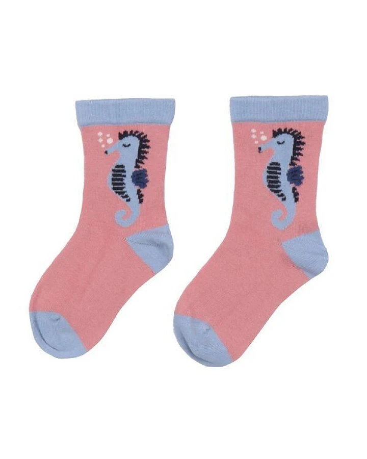 Baby Socken Bio-GOTS Baumwolle Walkiddy Blau Seahorses & Dragonflies, weiche Strümpfe mit Umschlagbündchen, rutschfestem Sitz, hautfreundlich, nachhaltig produziert für zarte Babyfüße
