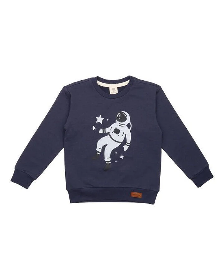 Baby Sweatshirt GOTS zertifiziert Bio-Baumwolle Blau Rundhals mit Motivprint bequem weich – Walkiddy