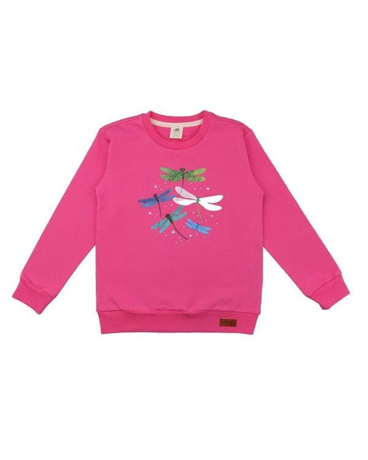 Kinder Sweatshirt GOTS zertifiziert Bio-Baumwolle Rosa Libellenmotiv Rundhals weich bequem – Walkiddy