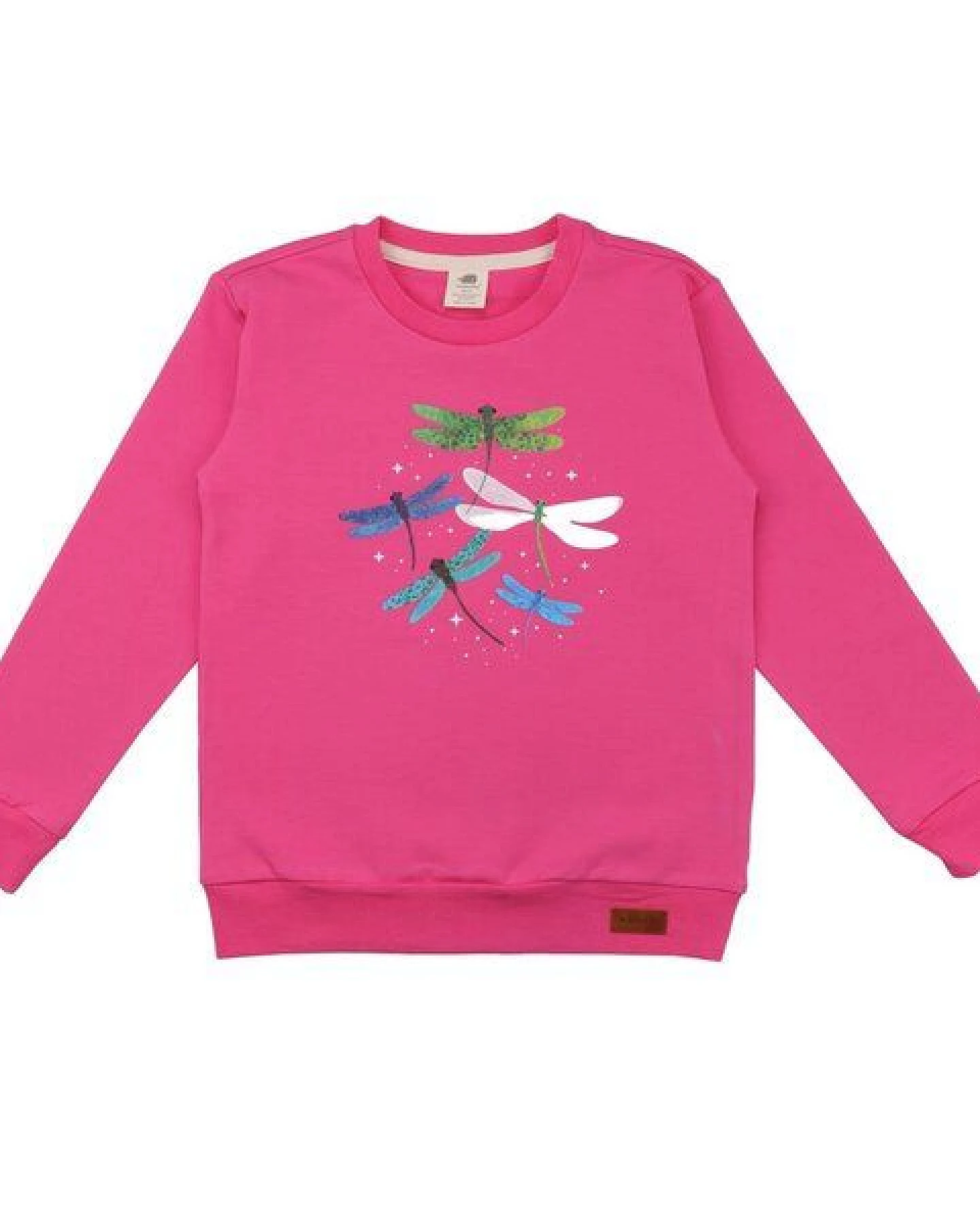 Kinder Sweatshirt GOTS zertifiziert Bio-Baumwolle Rosa Libellenmotiv Rundhals weich bequem – Walkiddy – Ansicht 2