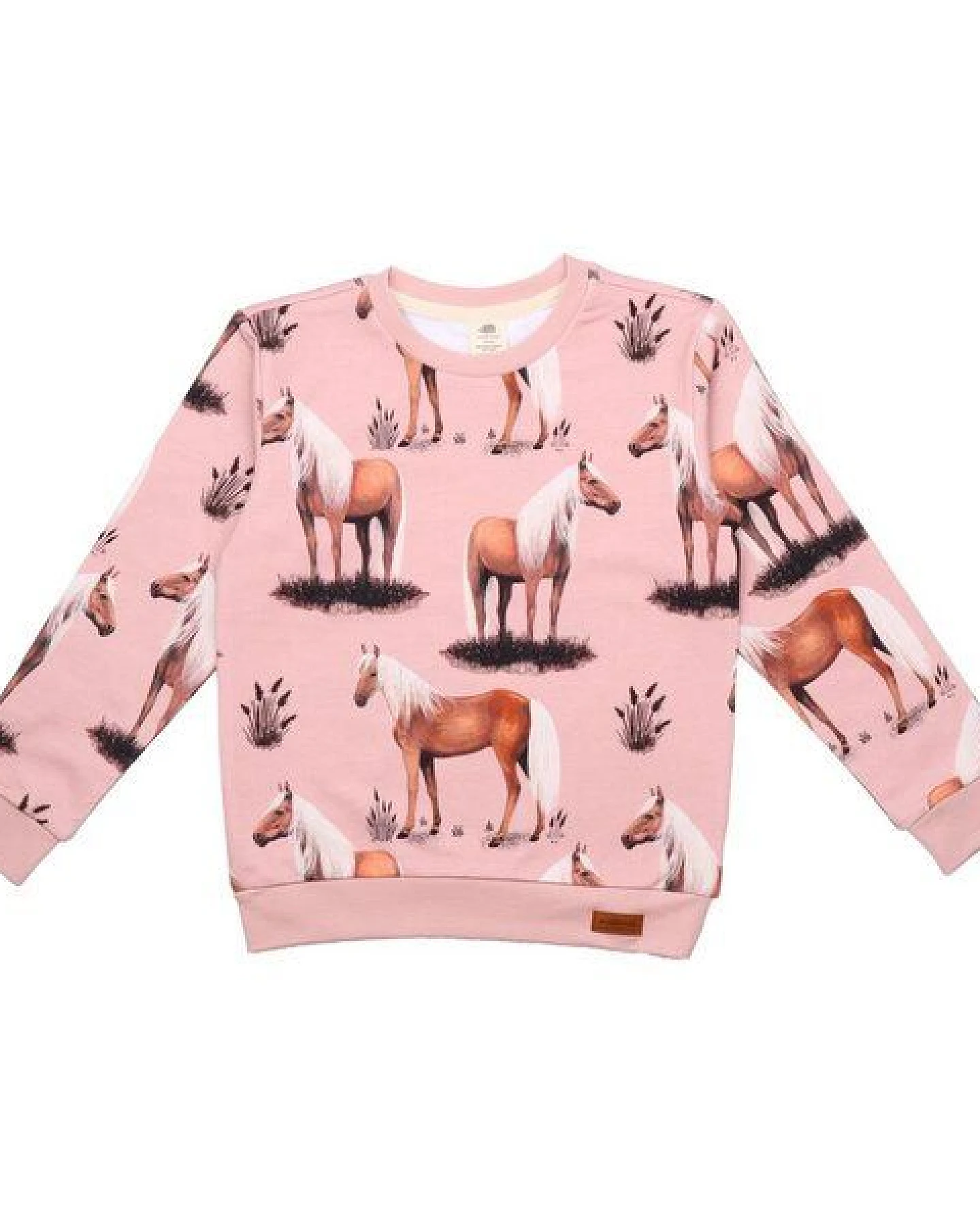 Baby Sweatshirt GOTS zertifiziert, rosa, Pferde-Allover, 95% Bio-Baumwolle, elastisch – Walkiddy – Ansicht 2
