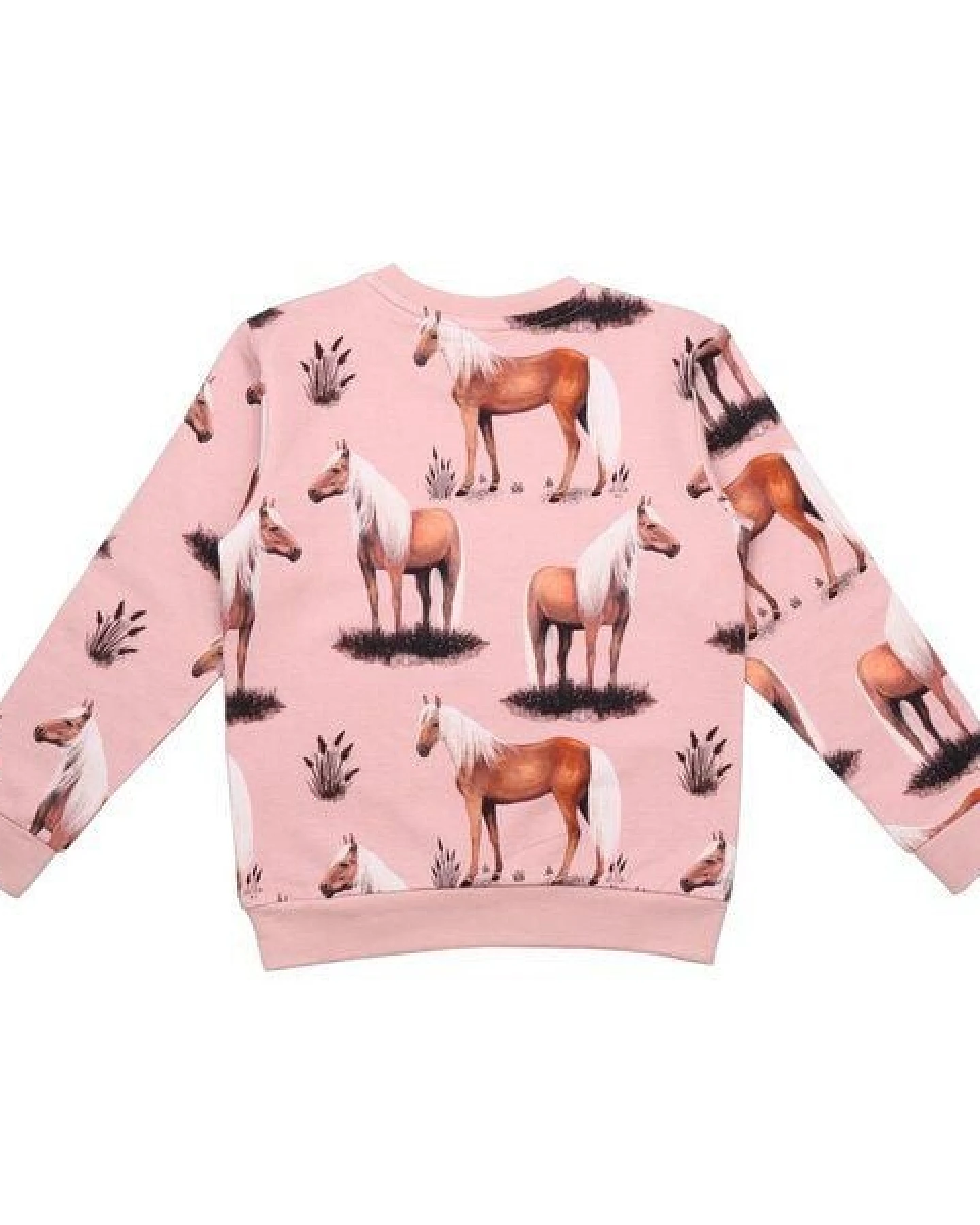 Baby Sweatshirt GOTS zertifiziert, rosa, Pferde-Allover, 95% Bio-Baumwolle, elastisch – Walkiddy – Ansicht 3