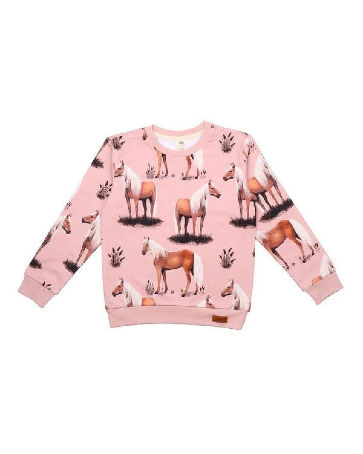 Baby Sweatshirt GOTS zertifiziert, rosa, Pferde-Allover, 95% Bio-Baumwolle, elastisch – Walkiddy – Ansicht 2