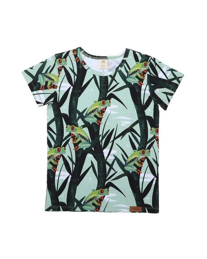 Baby T-Shirt GOTS zertifiziert – Grün mit Froschmotiv, Kurzarm, weich & bequem