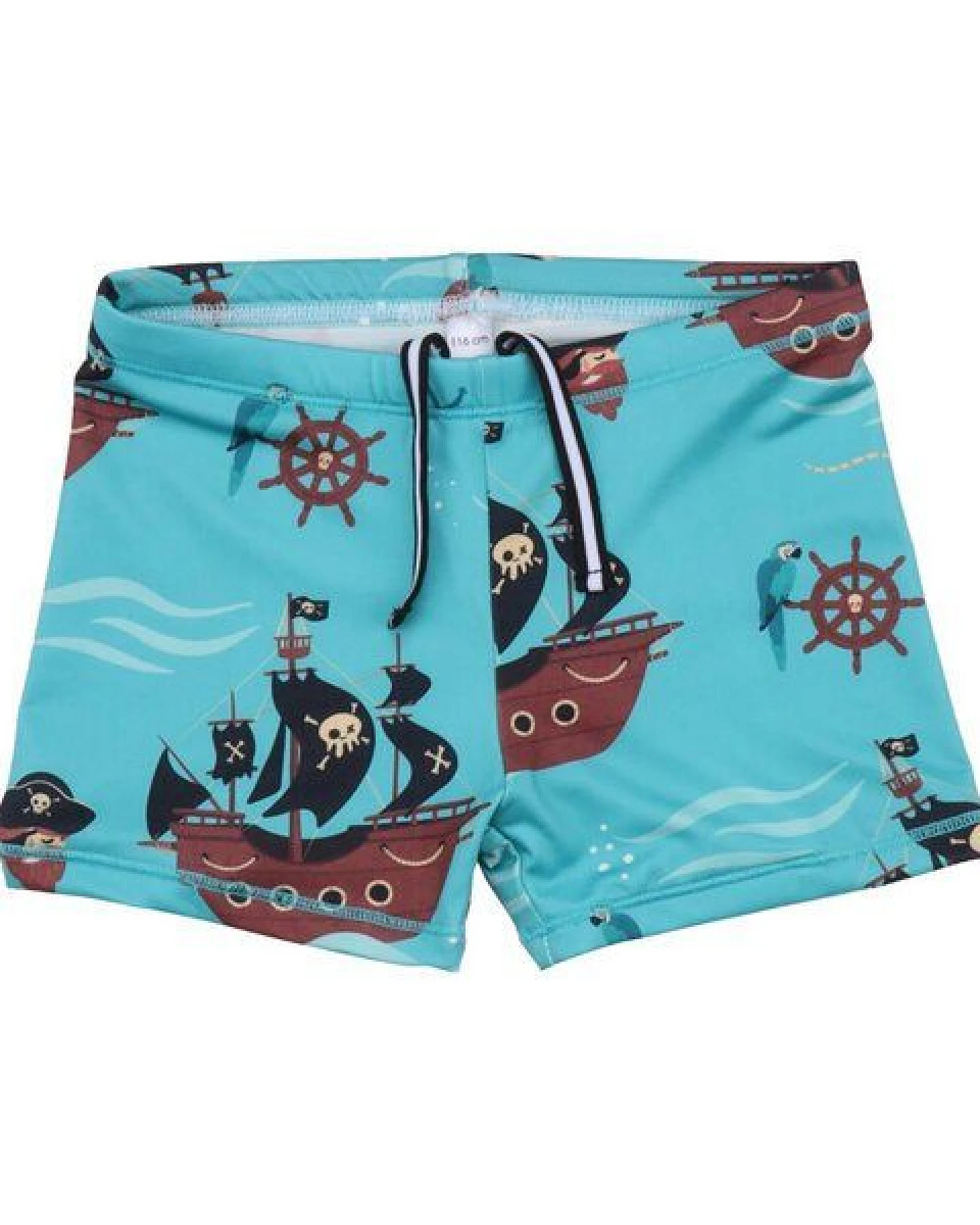 Kinder Badehose GOTS zertifiziert Bio-Baumwolle, Dunkelblau, Piratenschiff-Muster, Walkiddy – Ansicht 2