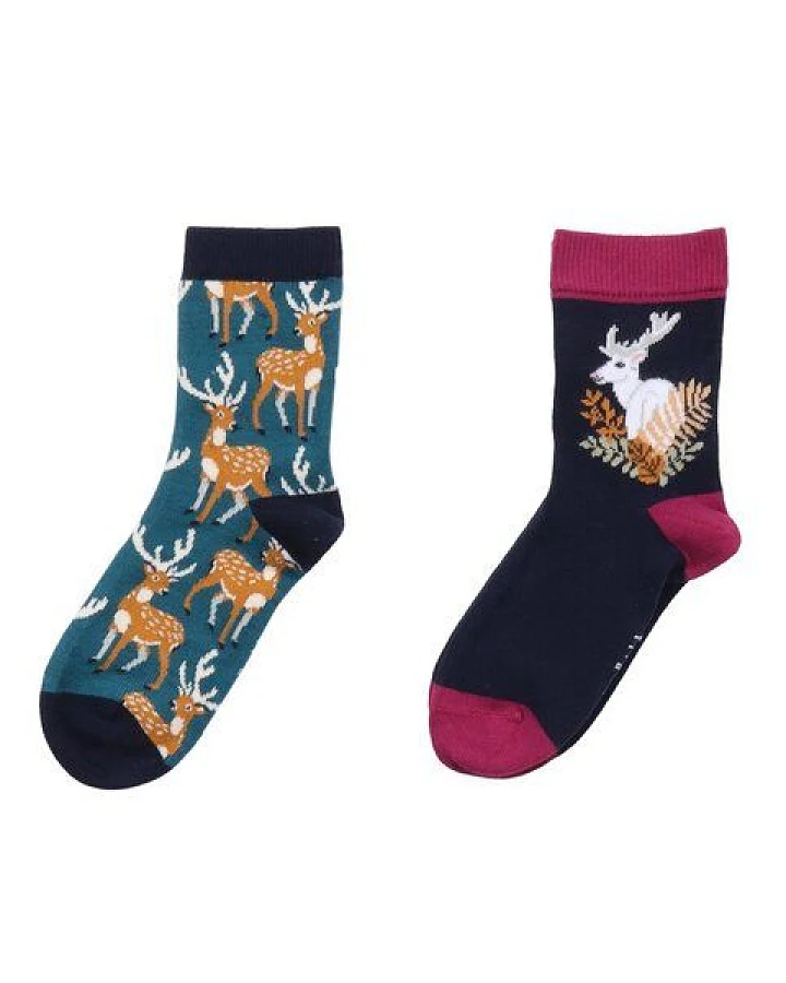 Baby- & Kindersocken GOTS zertifiziert – 90% Bio-Baumwolle, Dunkelblau mit Waldmotiven, weich & bequem