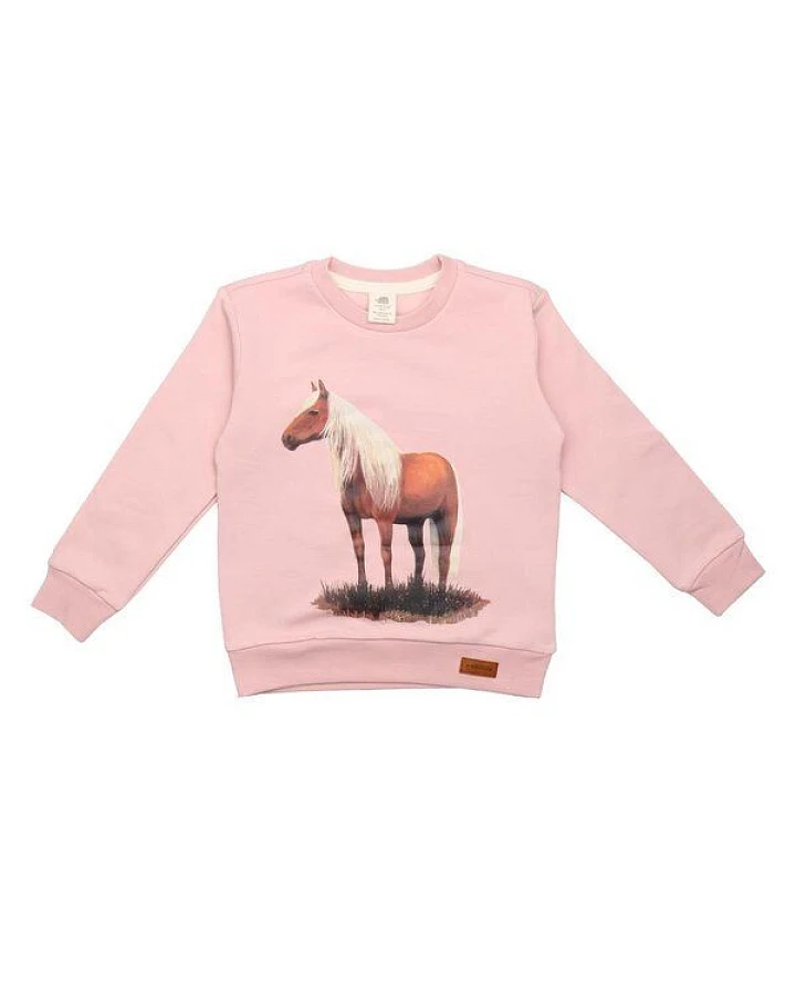 Baby Sweatshirt GOTS-zertifiziert aus Bio-Baumwolle rosa mit Pferde-Motiv – Walkiddy