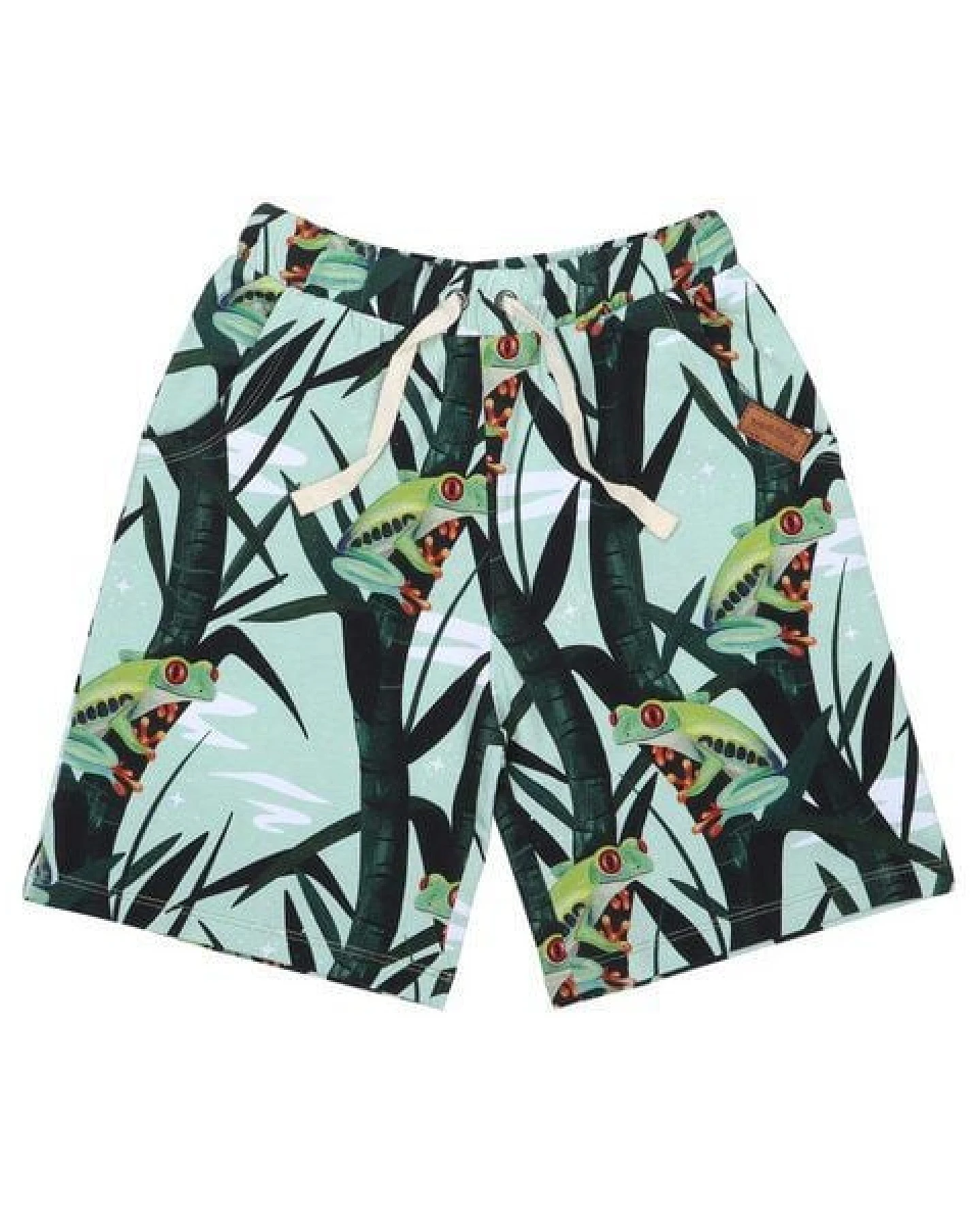 Kinder Shorts GOTS zertifiziert Bio-Baumwolle, Minttürkis, Bambus- und Gecko-Muster, Walkiddy – Ansicht 2
