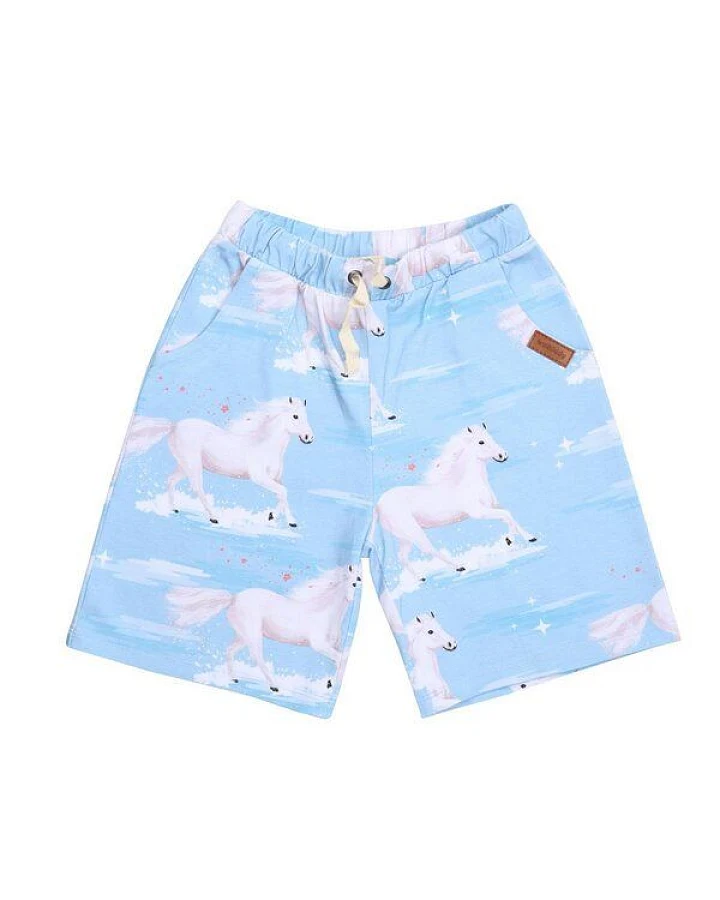 Kinder Shorts GOTS zertifiziert Bio-Baumwolle, Hellblau, Vogel-Muster, Walkiddy