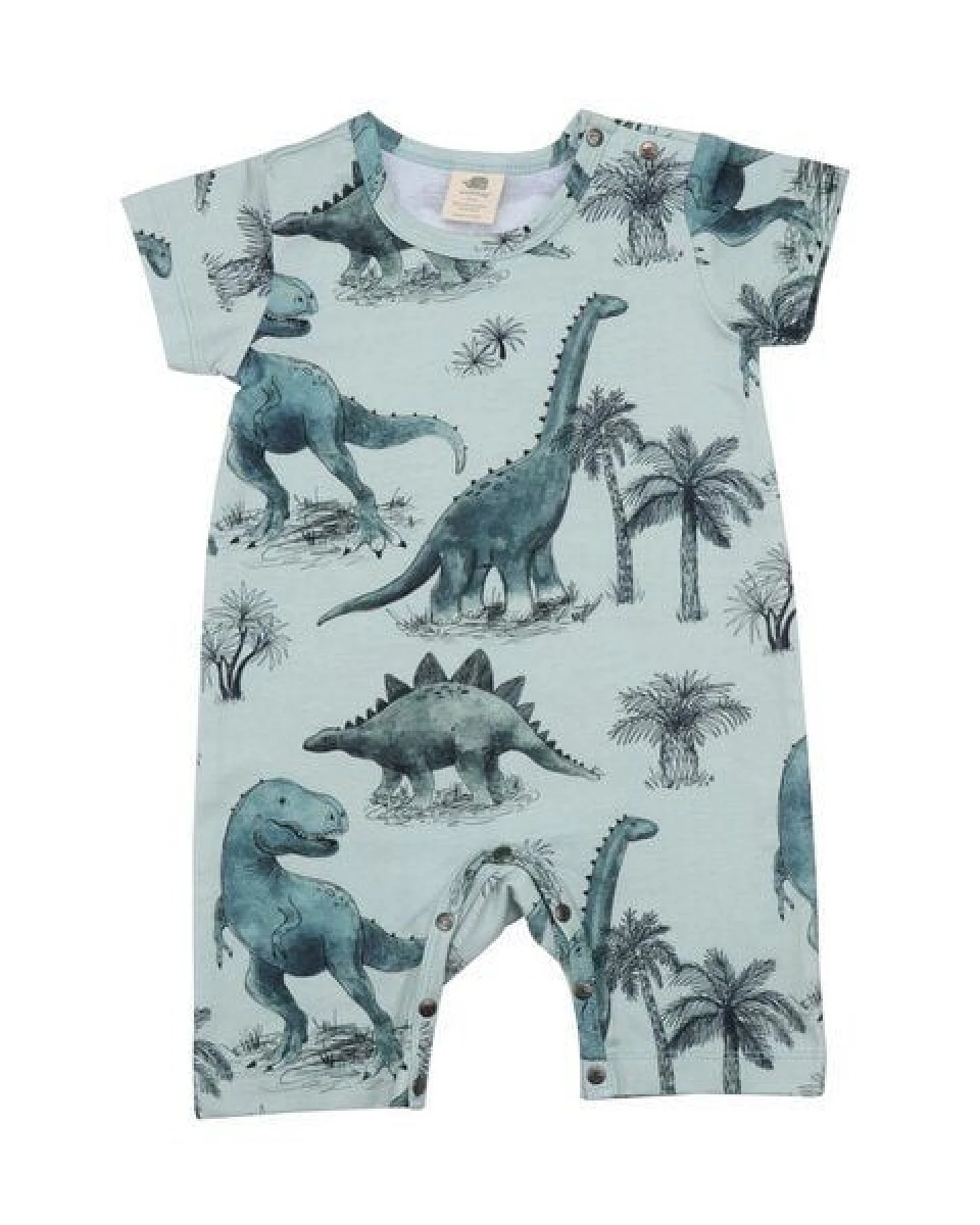 Baby Kurzarm-Strampler GOTS zertifiziert – Grün mit Dinosauriermotiv, weich & bequem – Ansicht 2