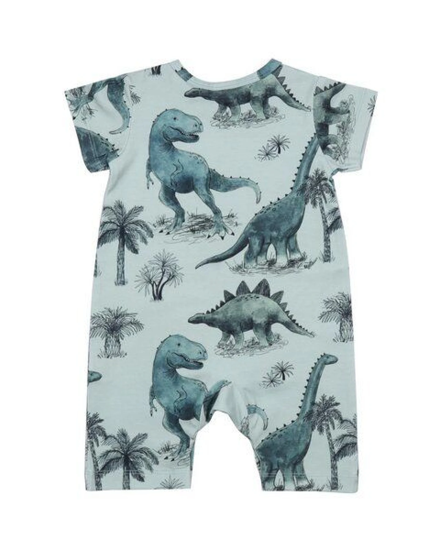 Baby Kurzarm-Strampler GOTS zertifiziert – Grün mit Dinosauriermotiv, weich & bequem – Ansicht 3