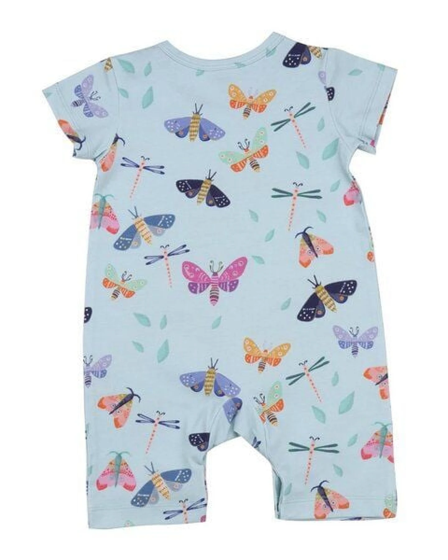 Baby Strampler Kurzarm GOTS zertifiziert Bio-Baumwolle Blau Schmetterling-Print Allover weich bequem – Walkiddy – Ansicht 3