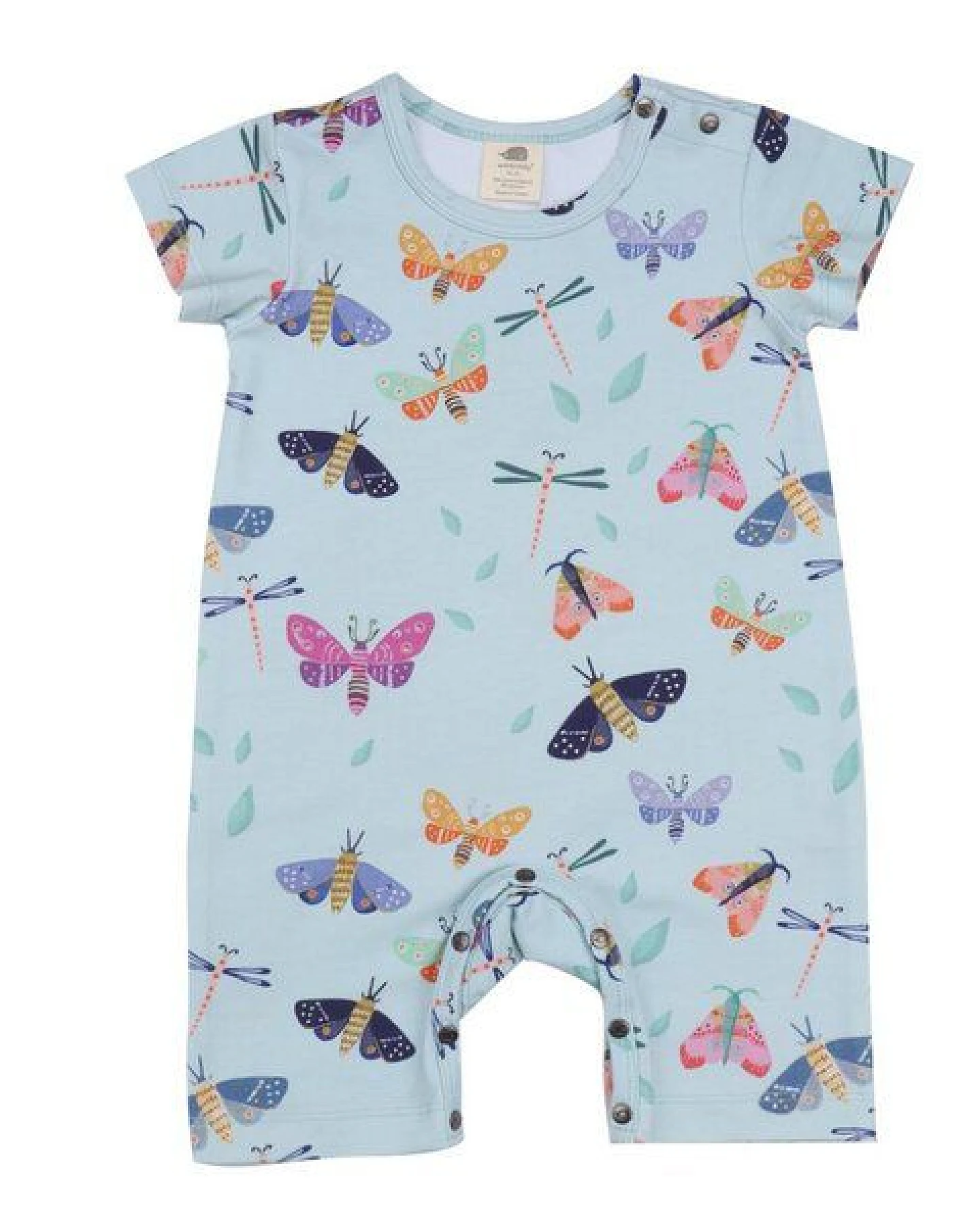 Baby Strampler Kurzarm GOTS zertifiziert Bio-Baumwolle Blau Schmetterling-Print Allover weich bequem – Walkiddy – Ansicht 2