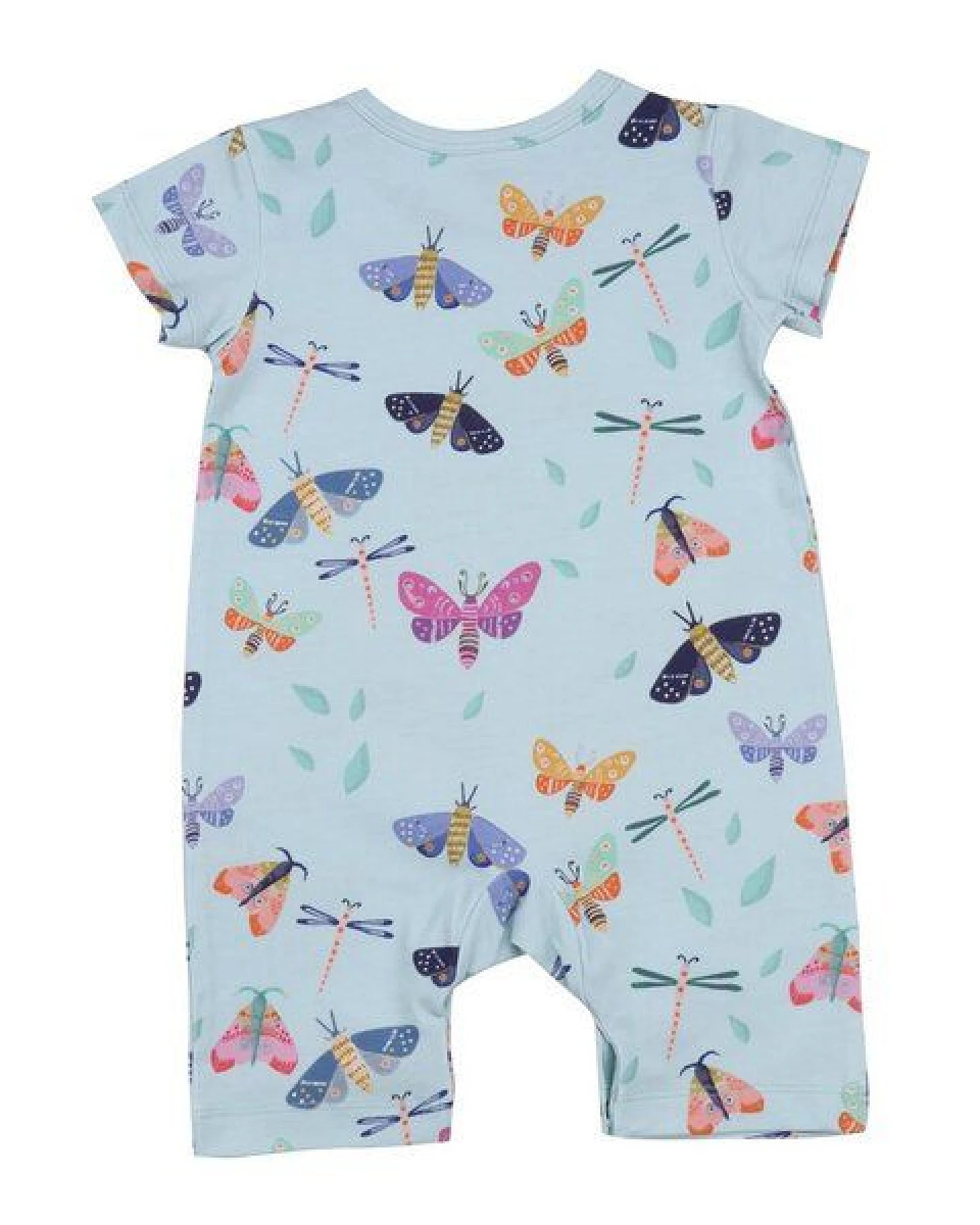 Baby Strampler Kurzarm GOTS zertifiziert Bio-Baumwolle Blau Schmetterling-Print Allover weich bequem – Walkiddy – Ansicht 3
