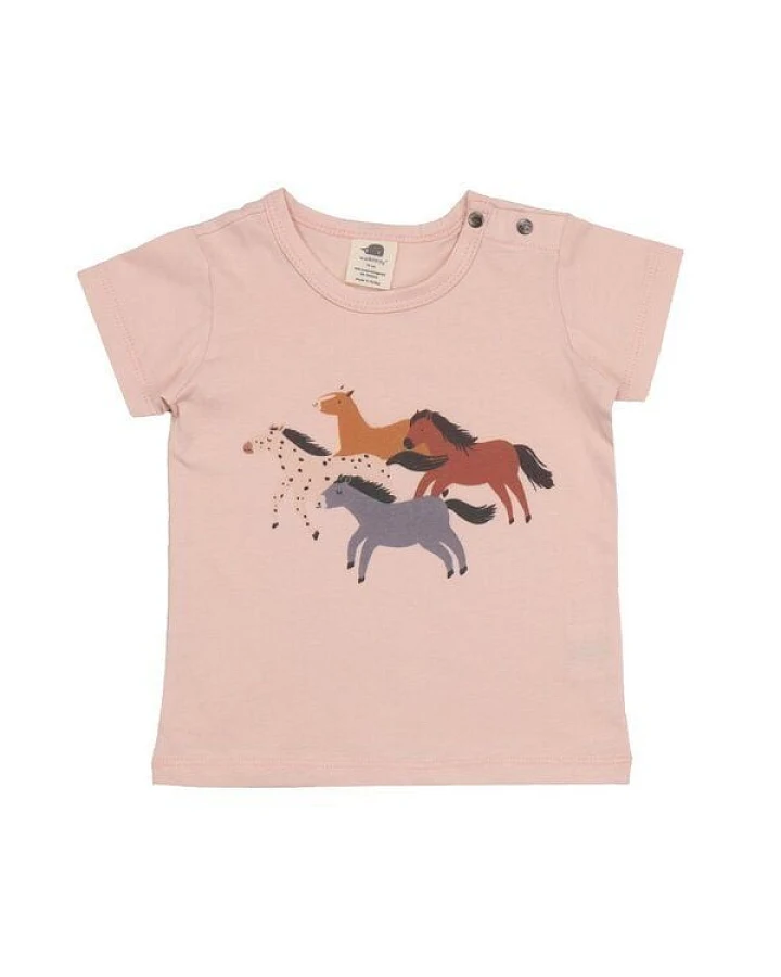 Bio-Baby T-Shirt Rosa Pferde - Walkiddy - Nachhaltige Bio-Baumwolle, bequem und umweltfreundlich. Perfekt für Kleinkinder, GOTS-zertifiziert, 95% Bio.