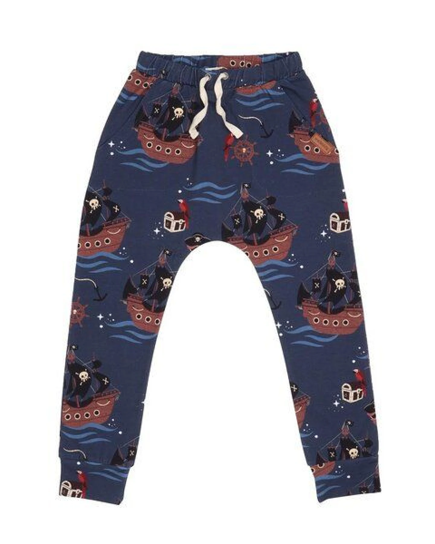 Jogginghose Kinder Dunkelblau mit Piratenprint aus GOTS-zertifizierter Bio-Baumwolle – Walkiddy – Ansicht 2