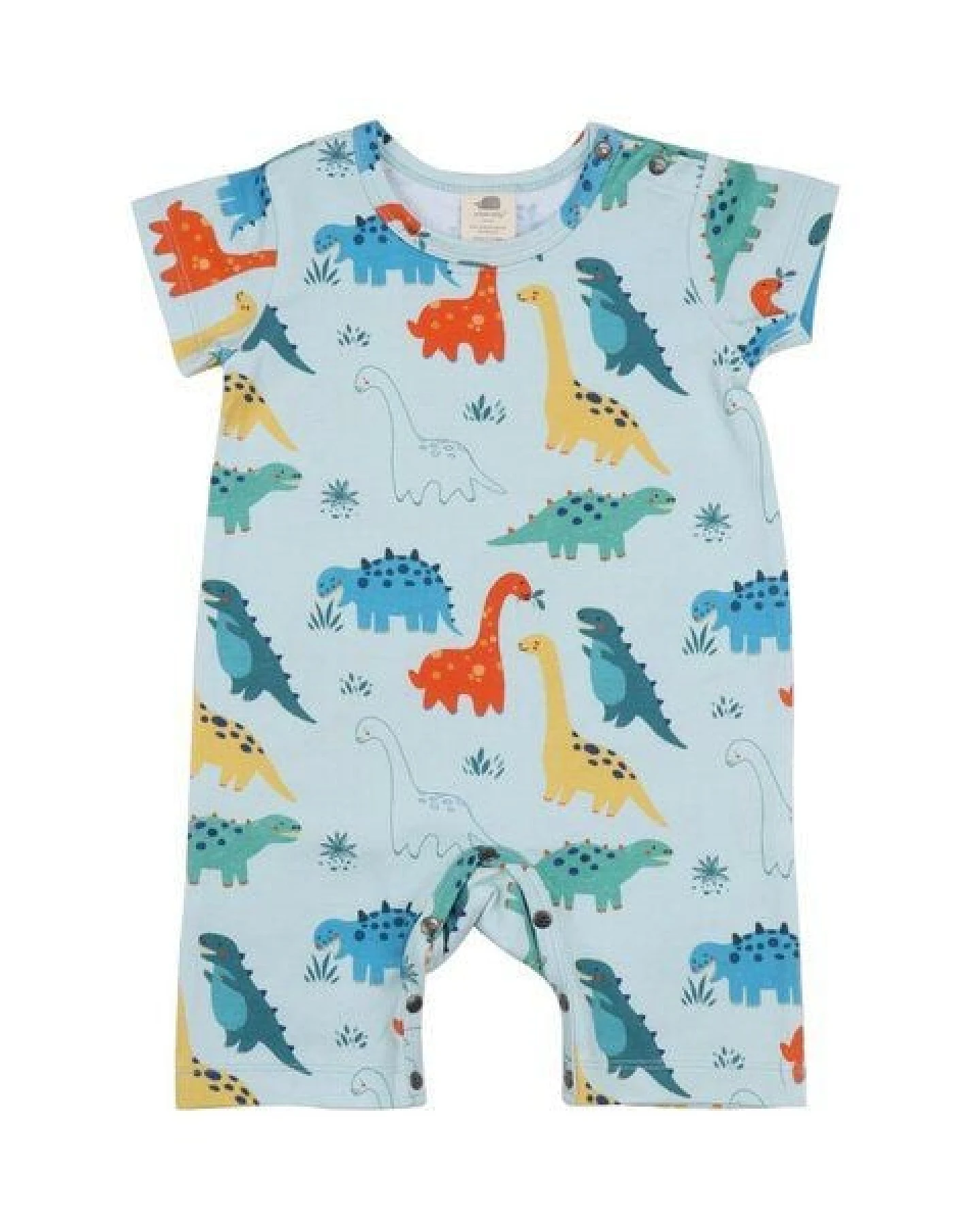 Strampler Bio-Baumwolle Blau Dinosaurier Walkiddy Kurzarm 95% Baumwolle 5% Elasthan Nachhaltig GOTS-zertifiziert – Ansicht 2