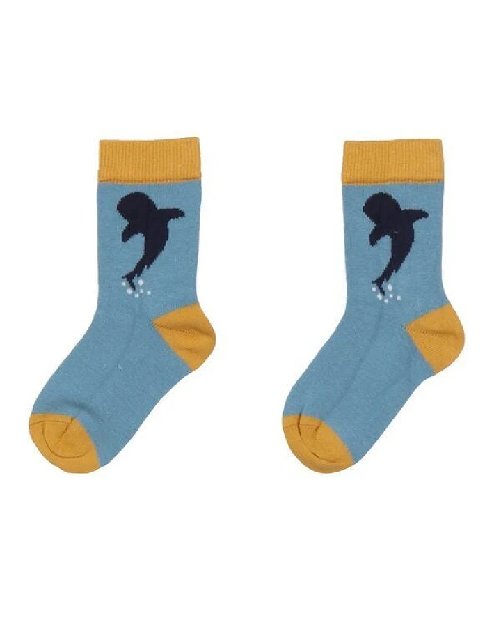 Baby Socken Bio-Baumwolle dunkelblau Wale & Rochen Walkiddy, GOTS-zertifiziert, weich, elastisch, vegan, fair produziert, ideal für empfindliche Babyfüße