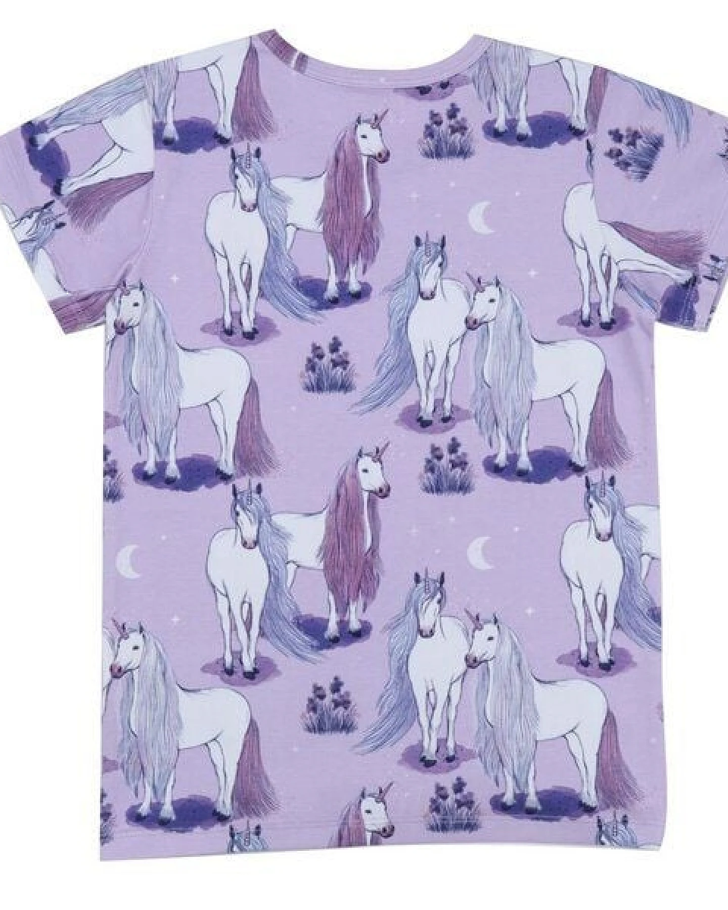 Kinder T-Shirt GOTS zertifiziert Bio-Baumwolle Lila Einhorn-Print „Unicornland“ 95/5 Elasthan Kurzarm – Walkiddy – Ansicht 3