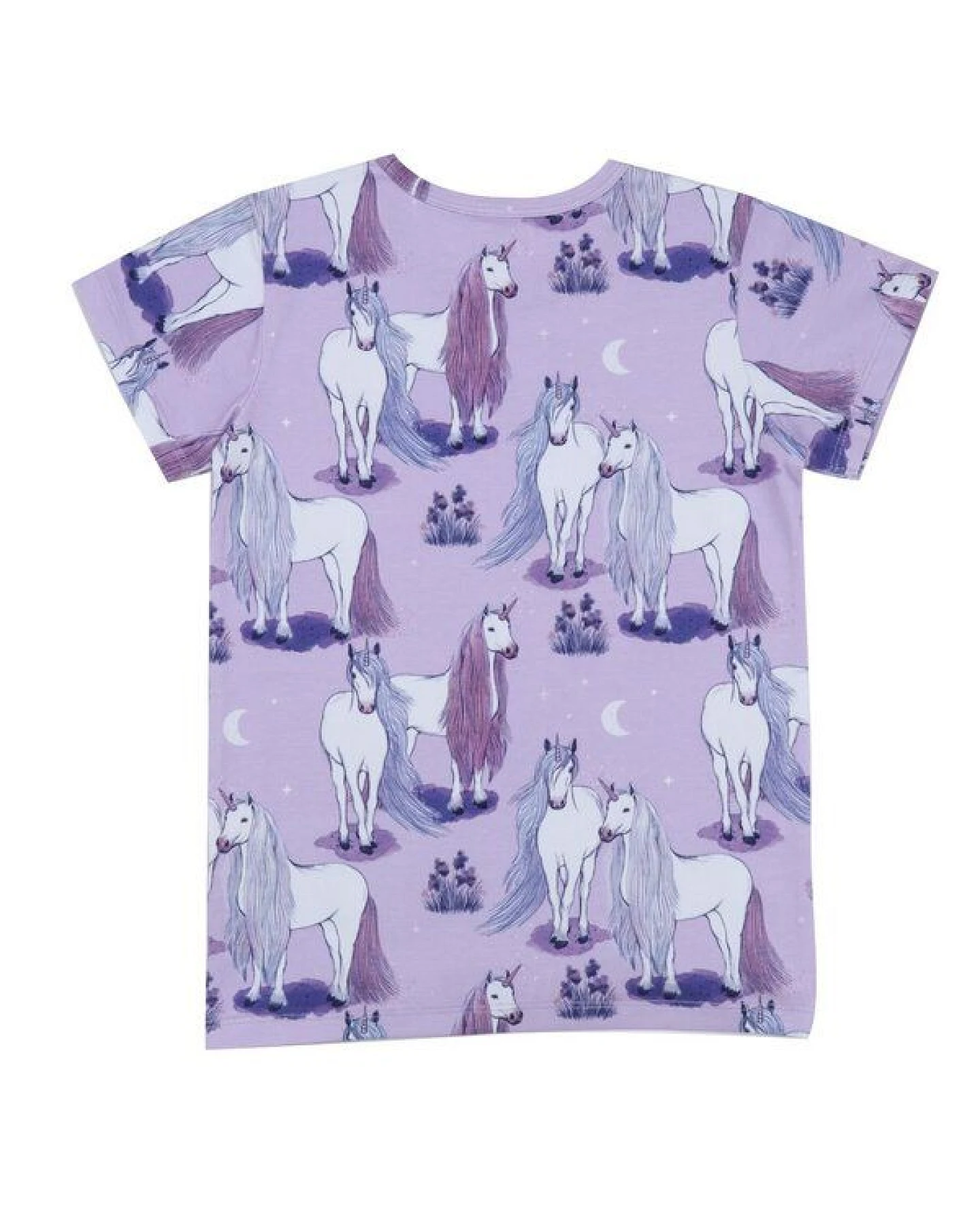 Kinder T-Shirt GOTS zertifiziert Bio-Baumwolle Lila Einhorn-Print „Unicornland“ 95/5 Elasthan Kurzarm – Walkiddy – Ansicht 3