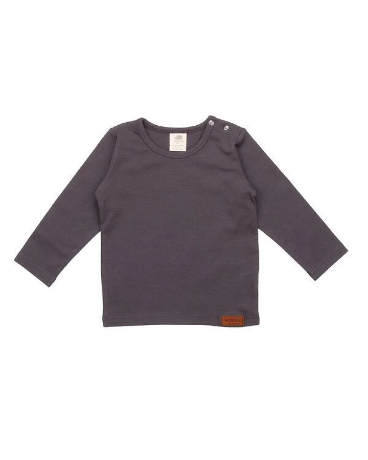 Baby Langarmshirt GOTS zertifiziert, Bio-Baumwolle, anthrazit, weich & bequem, Schulterknöpfe – Walkiddy
