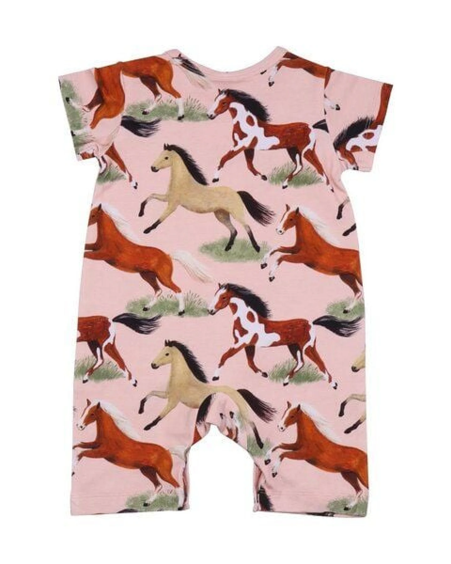 Baby Strampler GOTS zertifiziert, Bio-Baumwolle, rosa, Pferde-Muster, Kurzarm, weich & bequem – Walkiddy – Ansicht 3