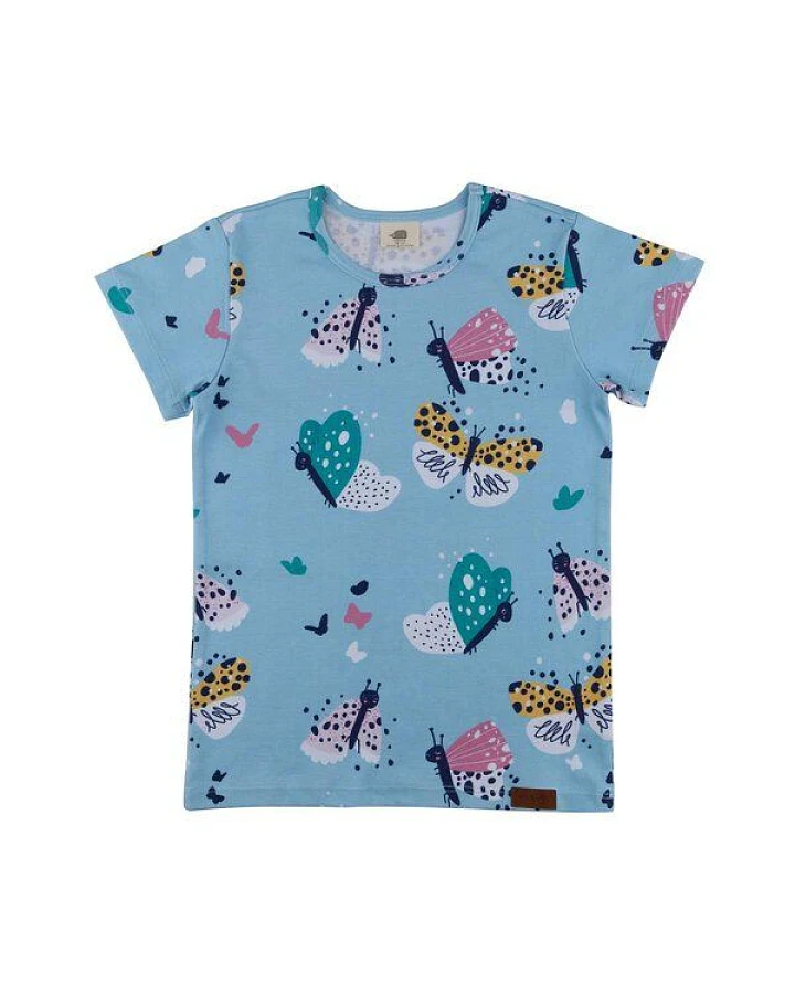 Kinder T-Shirt GOTS zertifiziert Bio-Baumwolle, Hellblau, Schmetterling-Muster, Walkiddy