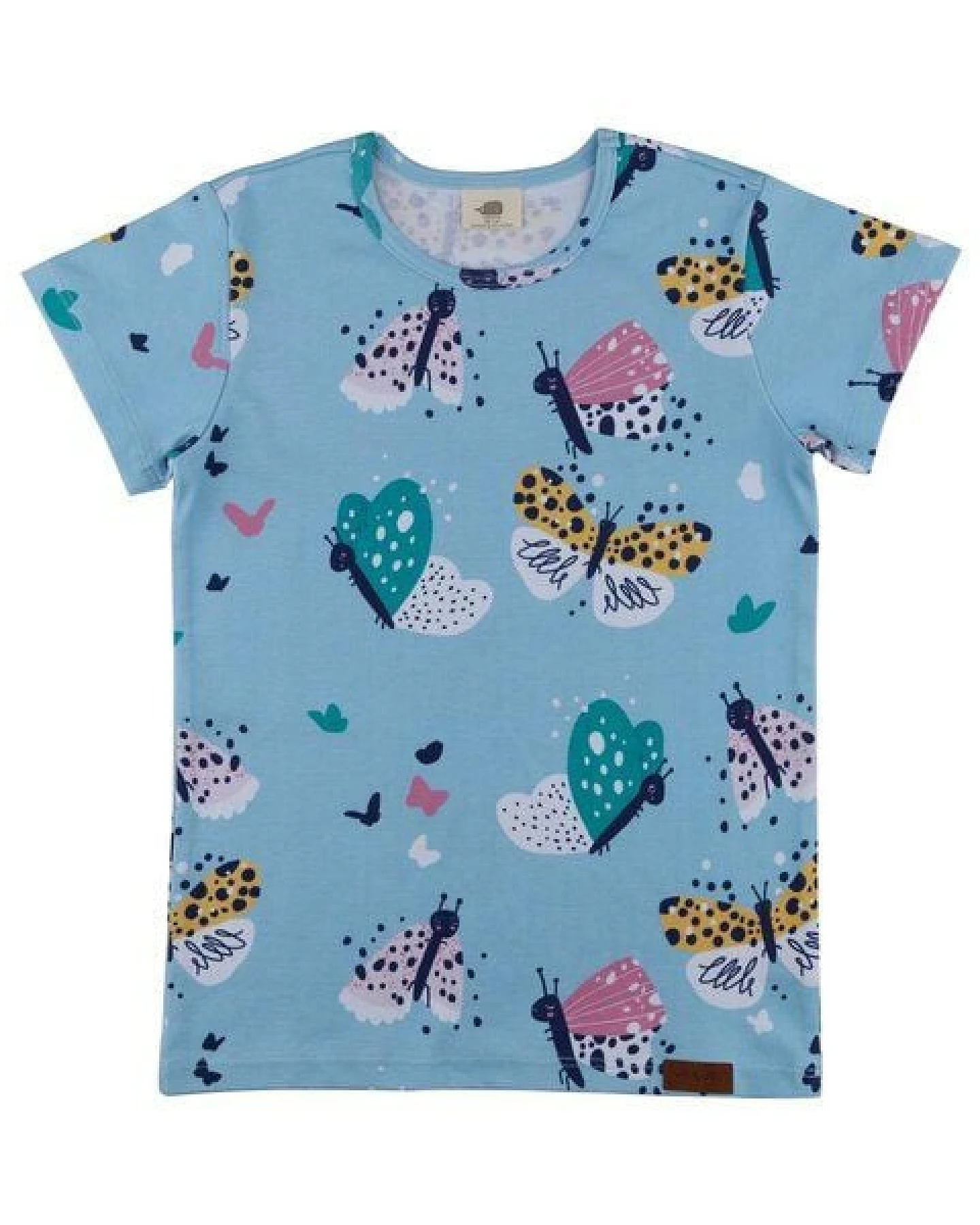 Kinder T-Shirt GOTS zertifiziert Bio-Baumwolle, Hellblau, Schmetterling-Muster, Walkiddy – Ansicht 2