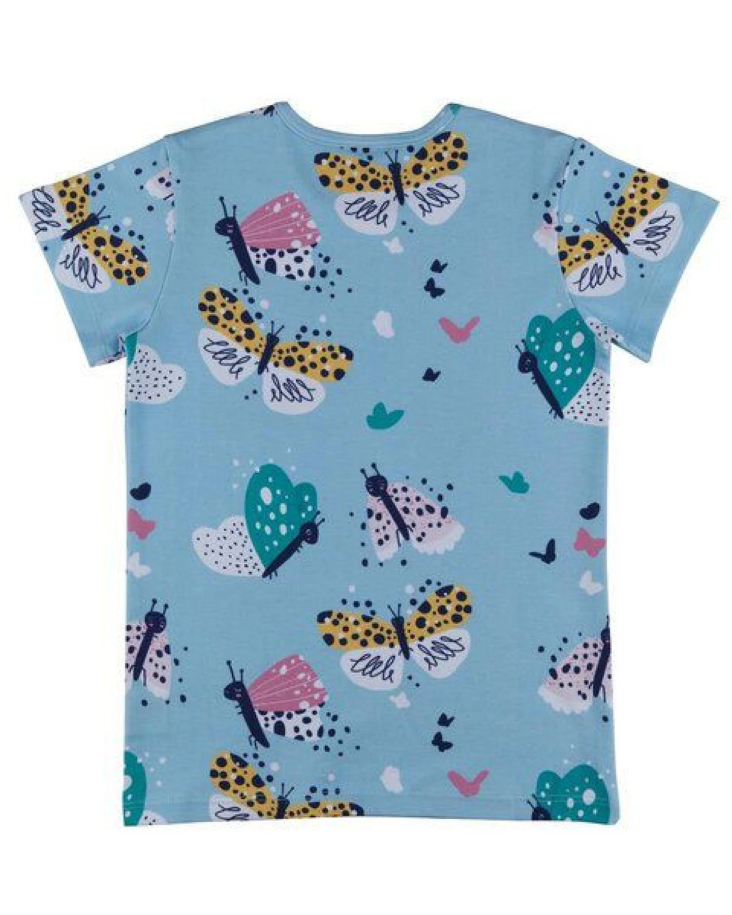 Kinder T-Shirt GOTS zertifiziert Bio-Baumwolle, Hellblau, Schmetterling-Muster, Walkiddy – Ansicht 3