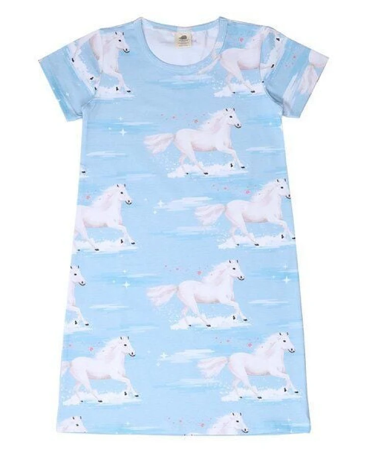 Kinder Nachthemd „White Horses“ aus Bio-Baumwolle in Blau – GOTS-zertifiziert, Walkiddy