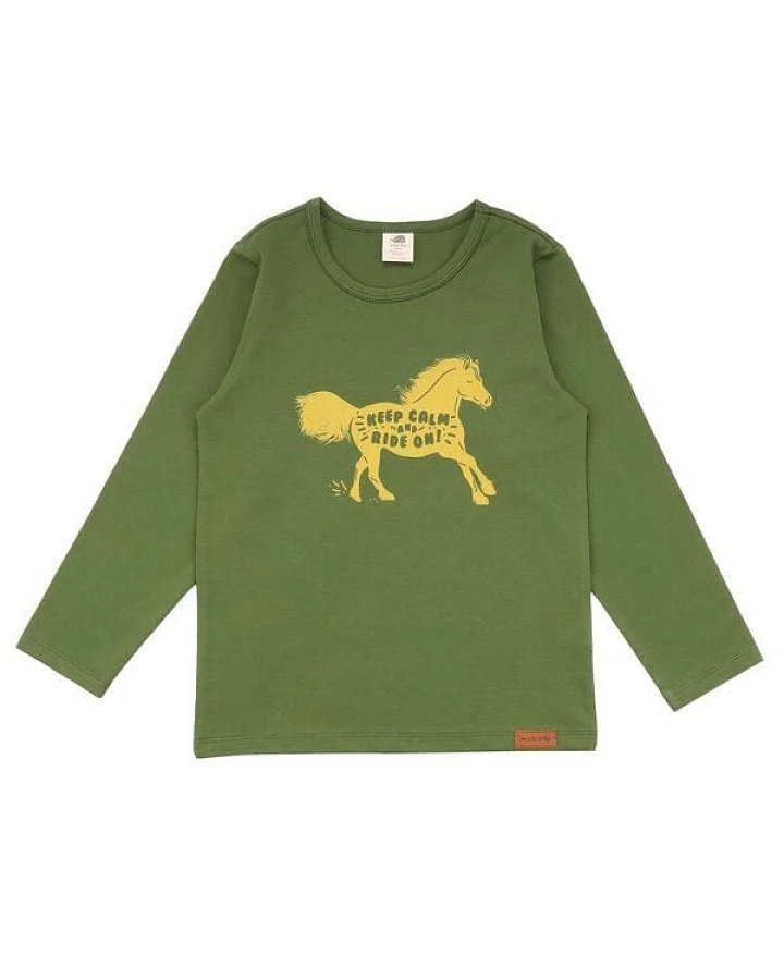 Walkiddy Bio-Baumwolle Langarm-Shirt Shire Horses in Grün - Nachhaltige, Allergikerfreundliche & Tierschutz-bewusste Mode – GOTS zertifiziert