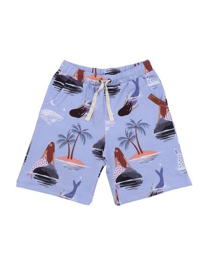 Kinder Shorts GOTS zertifiziert – Lila mit Motiv, Bund mit Kordel, weich & bequem