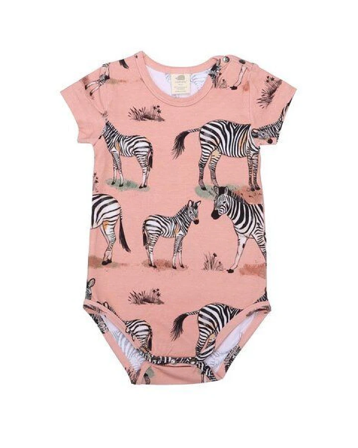 Baby Kurzarmbody GOTS zertifiziert Bio-Baumwolle Rosa Zebra-Print – Walkiddy