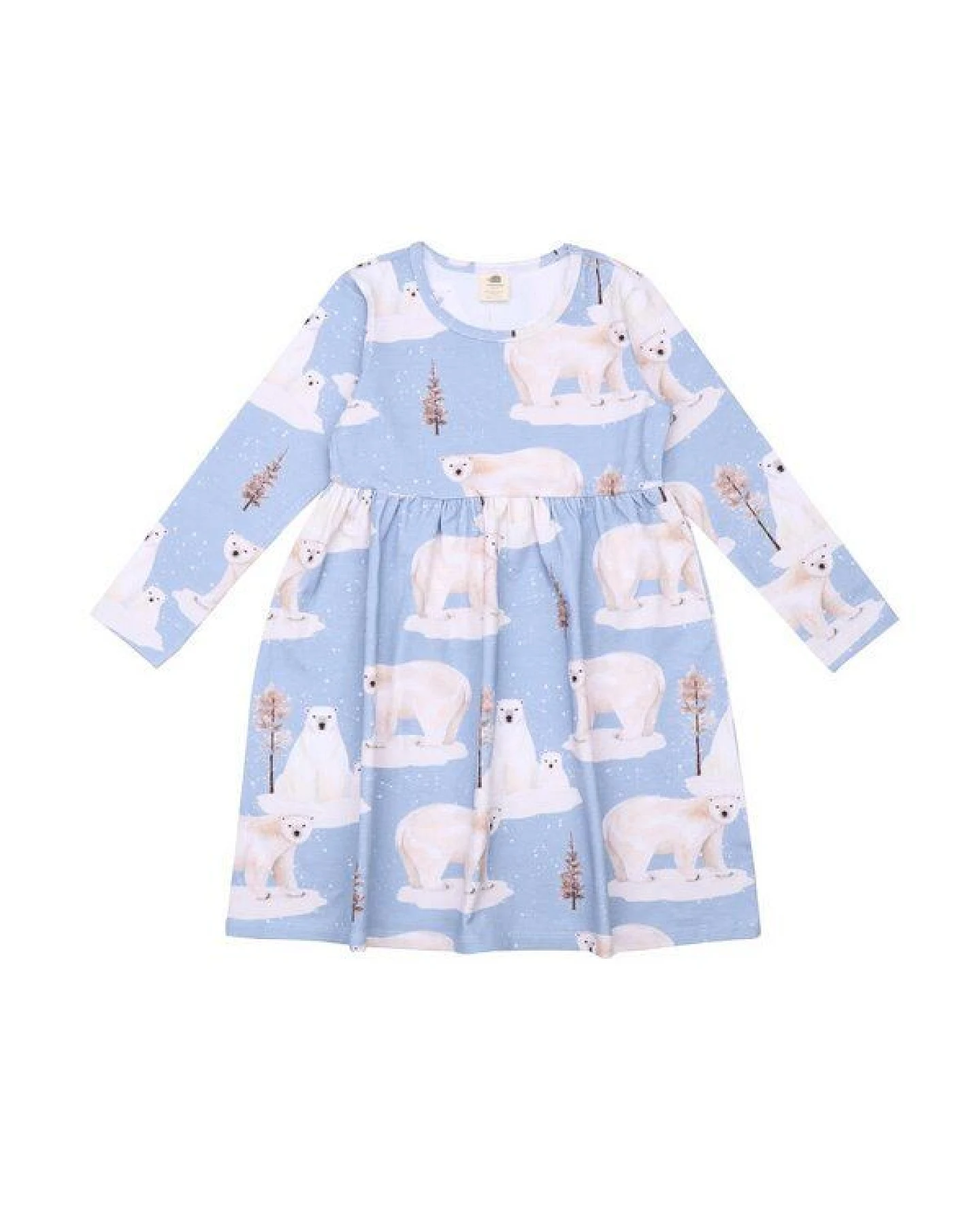 Kinder Langarmkleid GOTS zertifiziert, blau, Eisbär-Allover „Polar Bear Family“, weich – Walkiddy – Ansicht 2
