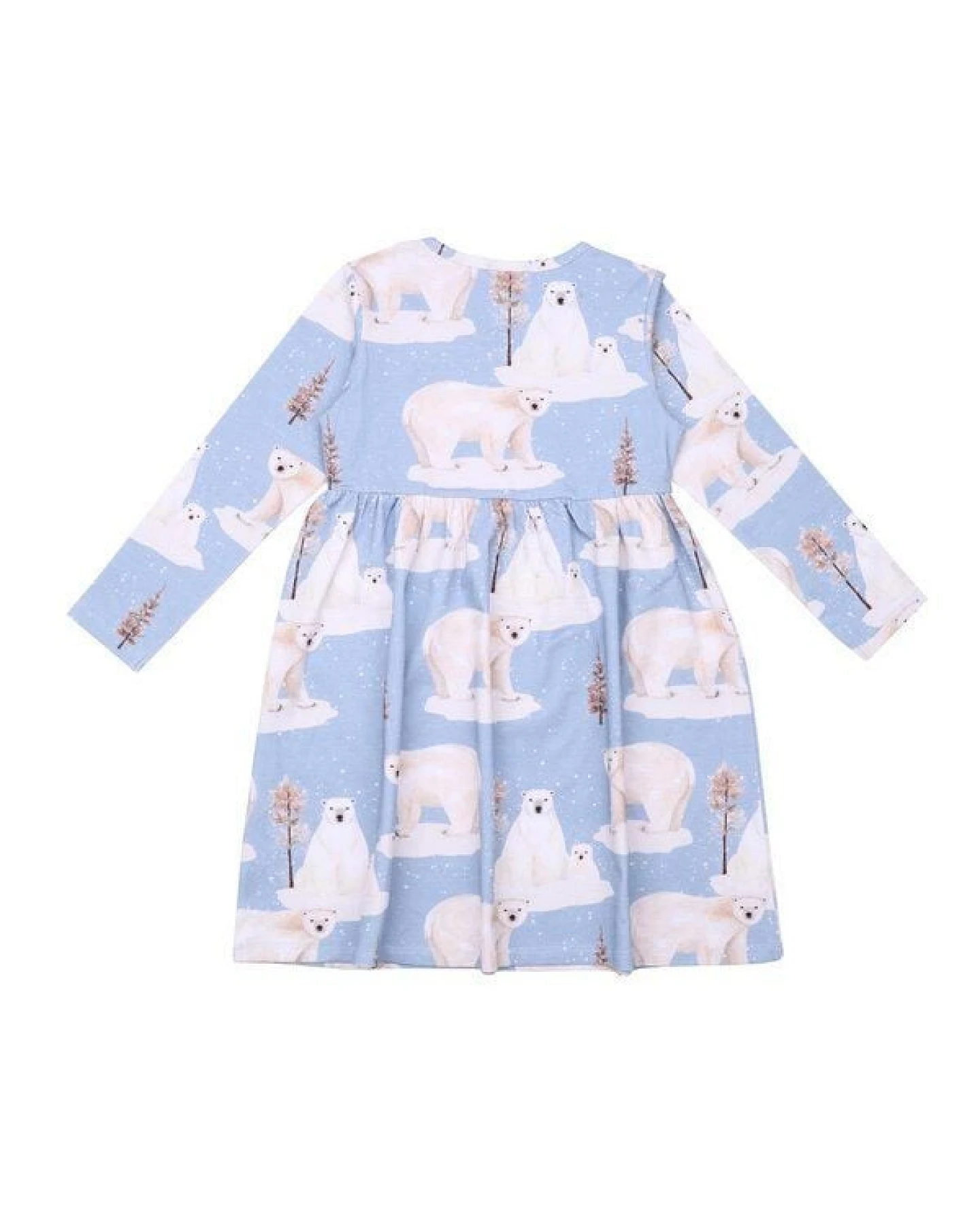 Kinder Langarmkleid GOTS zertifiziert, blau, Eisbär-Allover „Polar Bear Family“, weich – Walkiddy – Ansicht 3