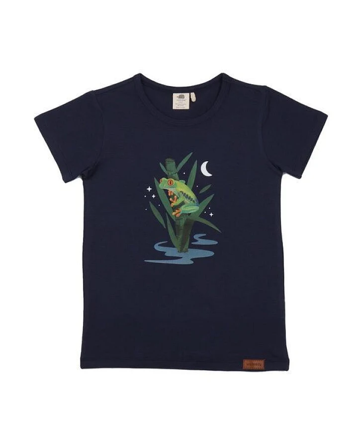 Kinder T-Shirt GOTS zertifiziert Bio-Baumwolle Dunkelblau Froschmotiv Kurzarm – Walkiddy