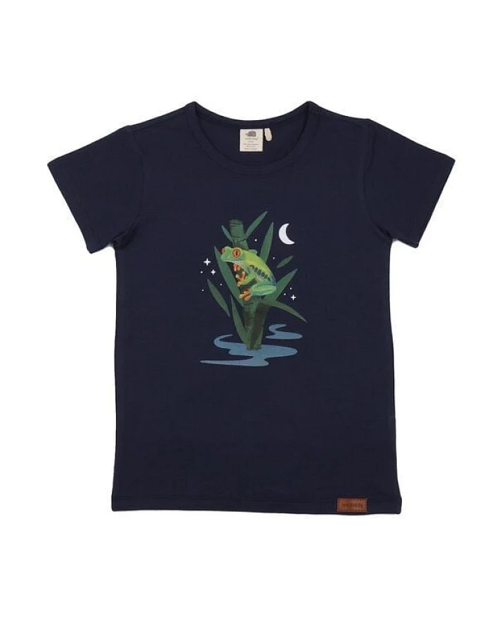 Kinder T-Shirt GOTS zertifiziert Bio-Baumwolle Dunkelblau Froschmotiv Kurzarm – Walkiddy