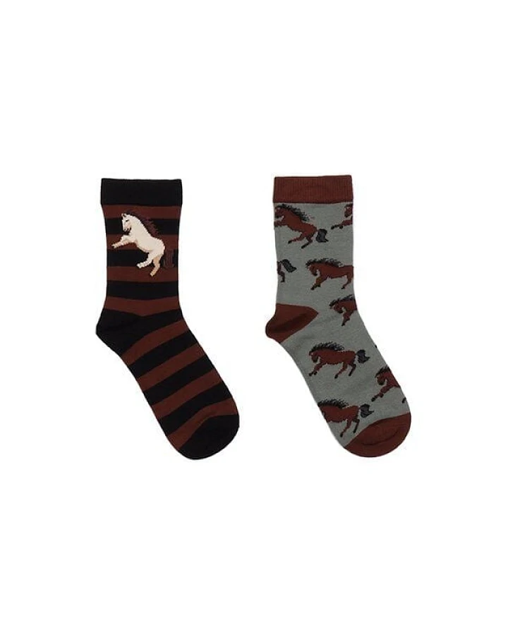 Kinder Socken Bio-Baumwolle Joyful Horses braun von Walkiddy, GOTS-zertifizierte, vegane, hautfreundliche Socken mit Pferdemotiv für empfindliche Kinderfüße