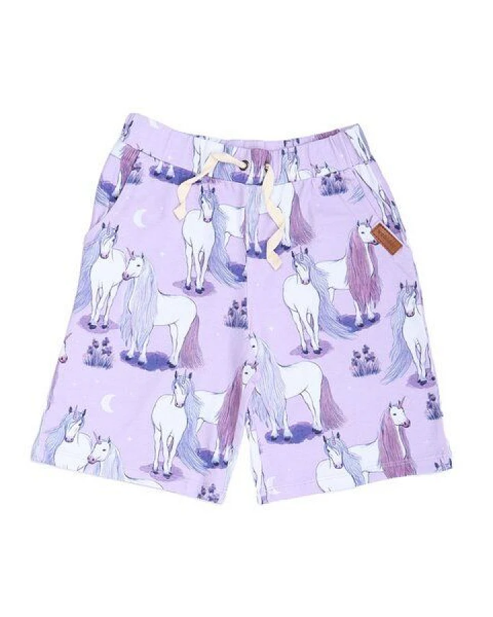 Kinder Shorts „Unicornland“ aus Bio-Baumwolle in Lila – GOTS-zertifiziert, Walkiddy