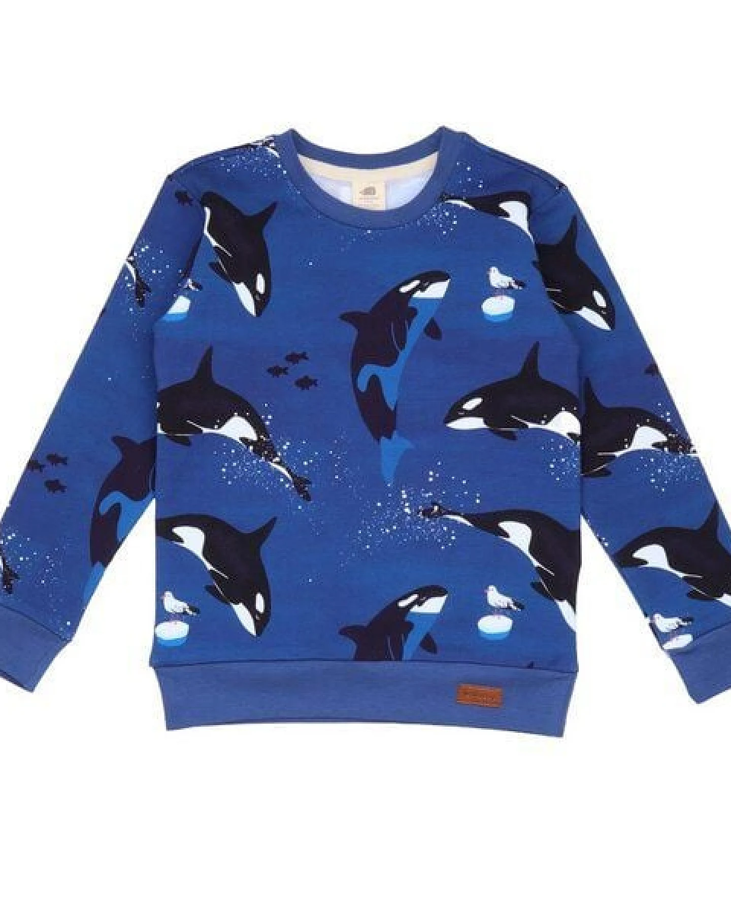 Kinder Sweatshirt GOTS zertifiziert, dunkelblau, Orca-Allover, Bio-Baumwolle, weich – Walkiddy – Ansicht 2