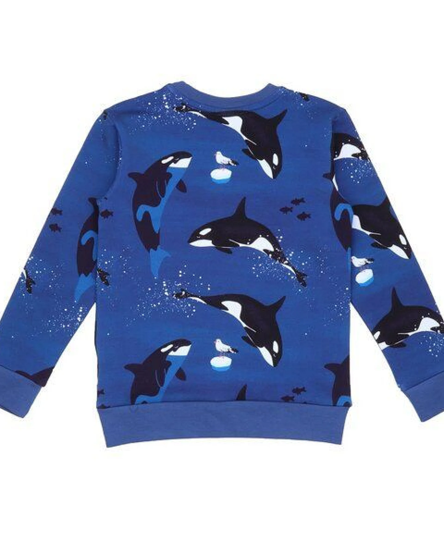 Kinder Sweatshirt GOTS zertifiziert, dunkelblau, Orca-Allover, Bio-Baumwolle, weich – Walkiddy – Ansicht 3