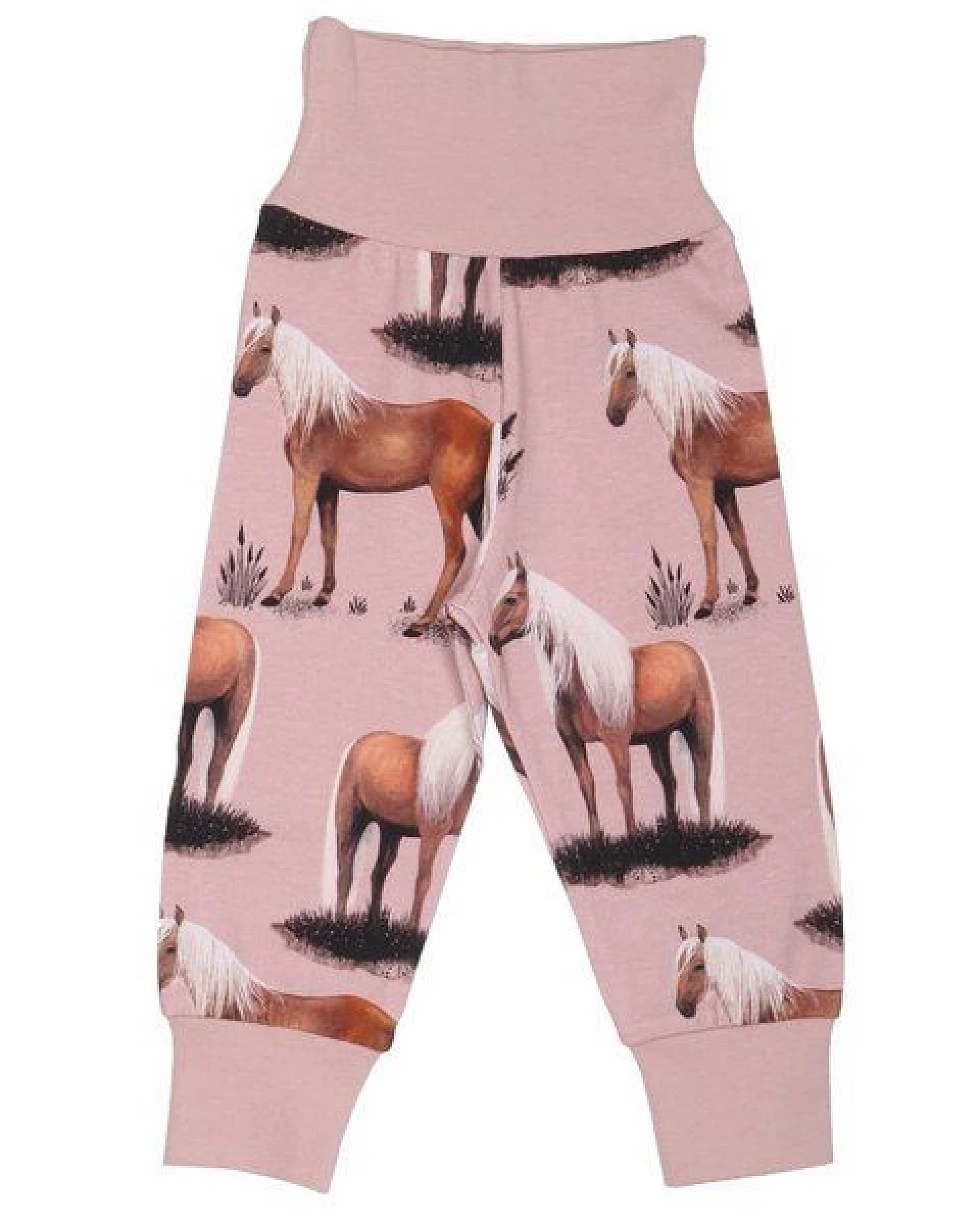 Baby Krabbelhose GOTS zertifiziert – Rosa mit Pferdemotiven, weich & bequem – Ansicht 2