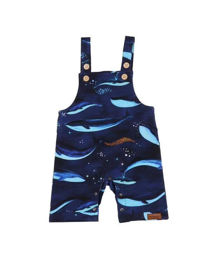 Baby Strampler ärmellos GOTS zertifiziert Bio-Baumwolle Dunkelblau Allover-Print „Whaley’s Song“ Träger – Walkiddy