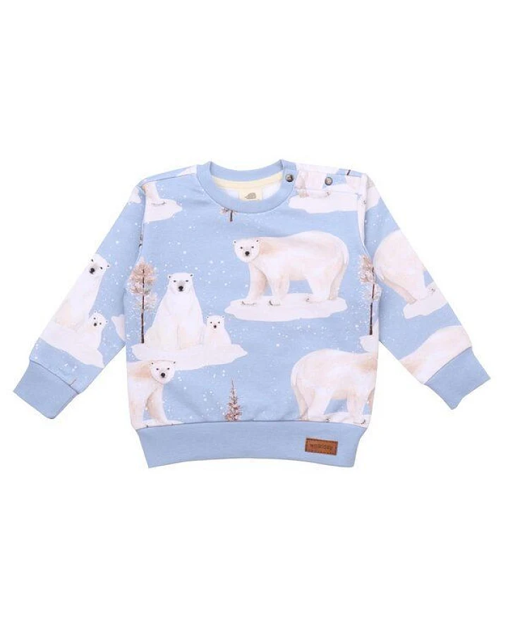 Kinder Sweatshirt GOTS zertifiziert, Bio-Baumwolle, hellblau, Eisbär-Muster „Polar Bear Family“, weich – Walkiddy