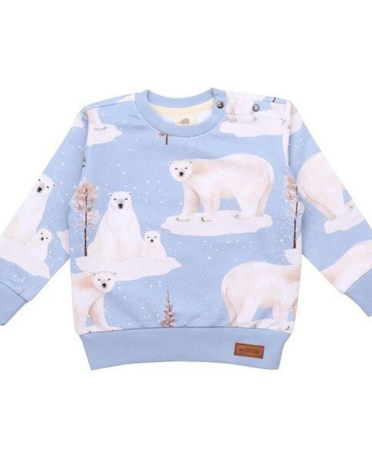 Kinder Sweatshirt GOTS zertifiziert, Bio-Baumwolle, hellblau, Eisbär-Muster „Polar Bear Family“, weich – Walkiddy – Ansicht 2