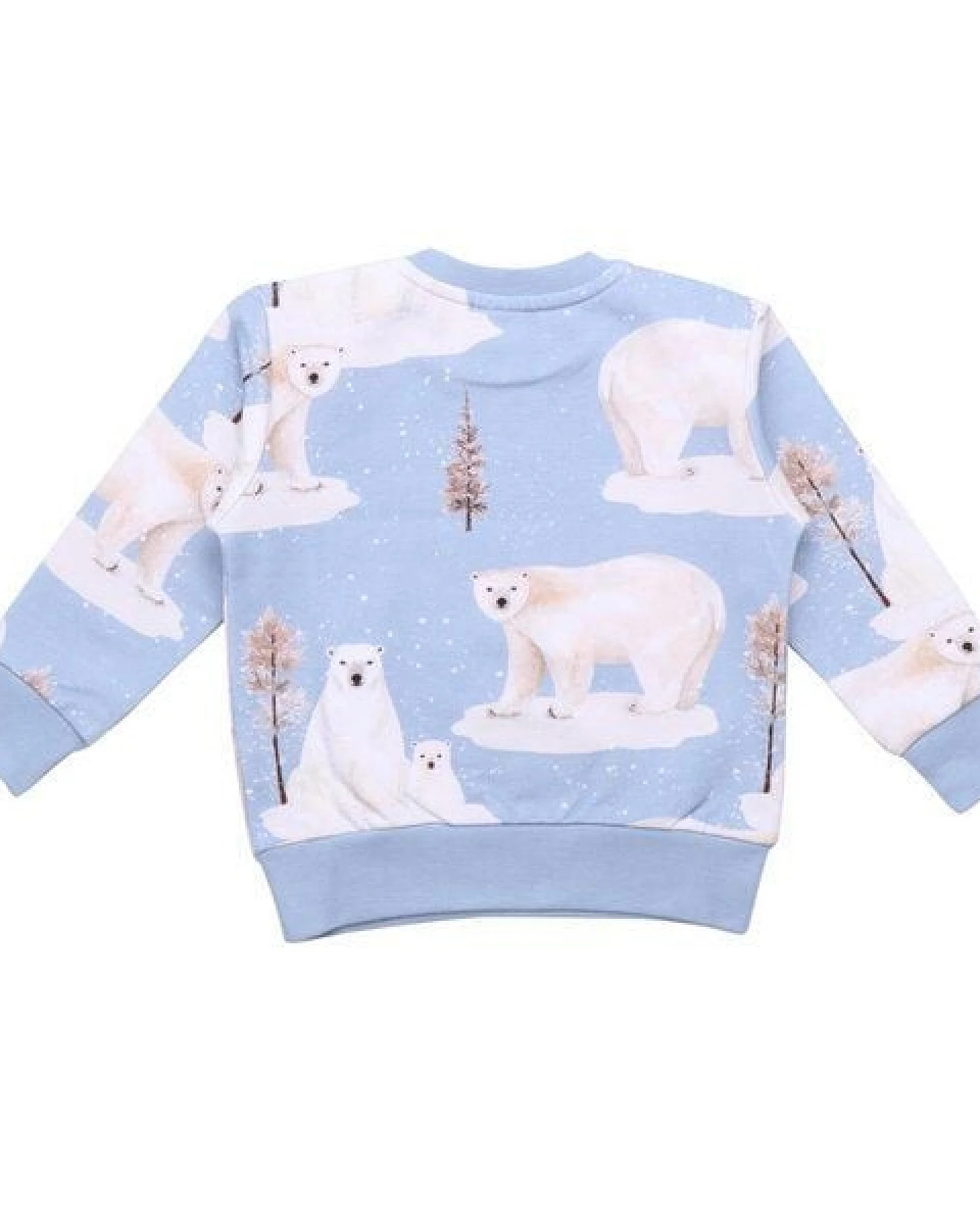 Kinder Sweatshirt GOTS zertifiziert, Bio-Baumwolle, hellblau, Eisbär-Muster „Polar Bear Family“, weich – Walkiddy – Ansicht 3