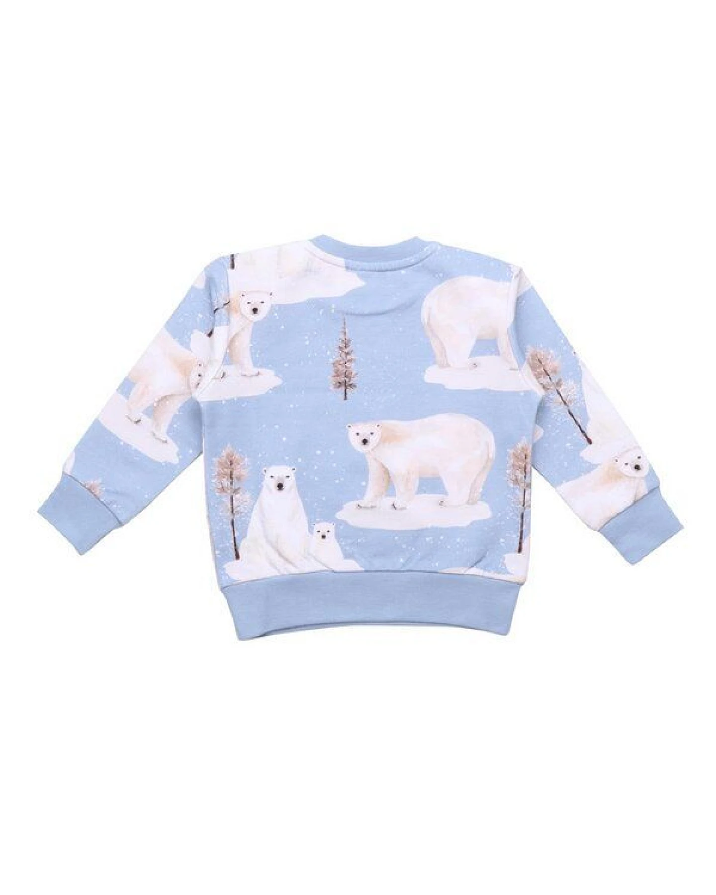 Kinder Sweatshirt GOTS zertifiziert, Bio-Baumwolle, hellblau, Eisbär-Muster „Polar Bear Family“, weich – Walkiddy – Ansicht 3