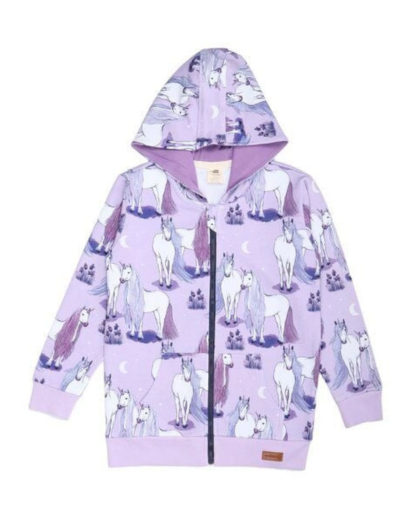 Kinder Sweatjacke GOTS zertifiziert Bio-Baumwolle, Lila, Einhorn-Muster, Walkiddy – Ansicht 2